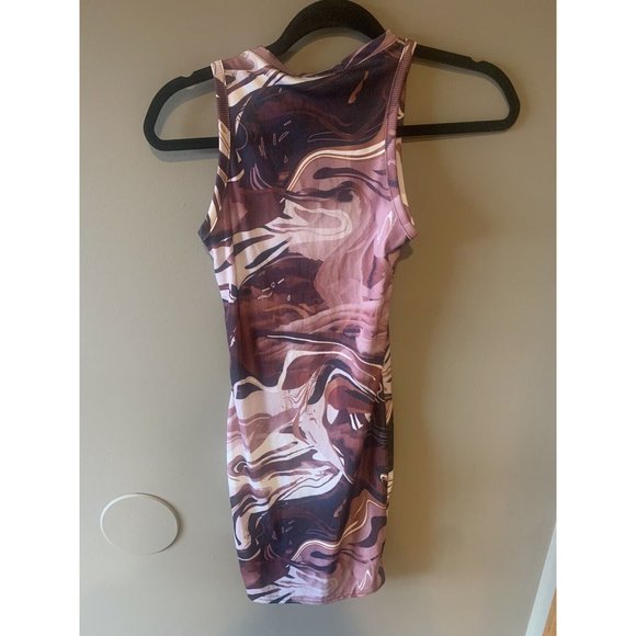Pretty Little Thing Marble Print Rib Racer Neck Dress - Sz 4 - Picture 2 of 3